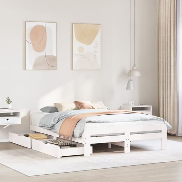 vidaXL sengeramme uden madras 160x200 cm massivt fyrretræ hvid