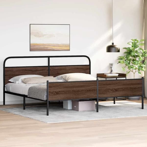 vidaXL Sengeramme i metall uten madrass brun eik 193x203 cm