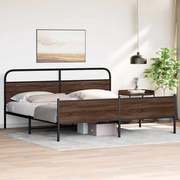 vidaXL sengeramme uden madras 183x213 cm metal brun egetræsfarve