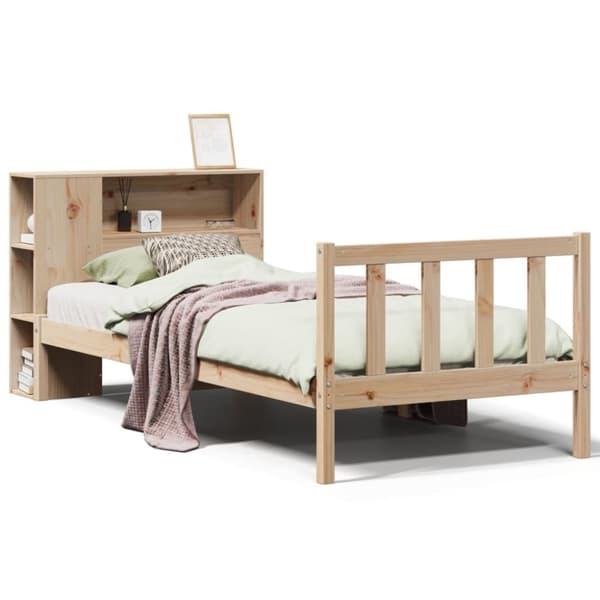 vidaXL Seng med bokhylle uten madrass 100x200 cm heltre furu