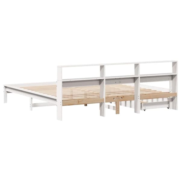 vidaXL seng med reol uden madras 200x200 cm massivt fyrretræ hvid