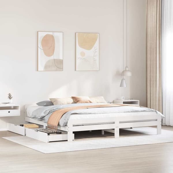 vidaXL Sängram utan madrass vit 200x200 cm massiv furu