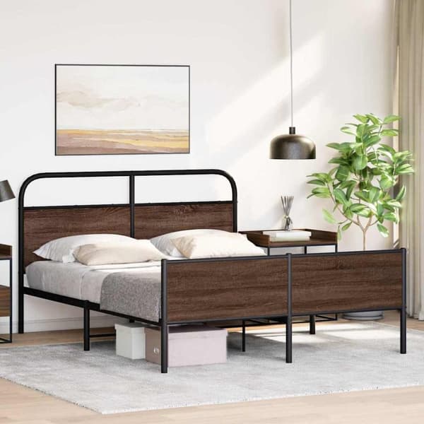 vidaXL Sengeramme i metall uten madrass brun eik 150x200 cm