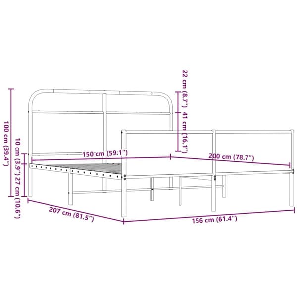 vidaXL Sengeramme i metall uten madrass brun eik 150x200 cm