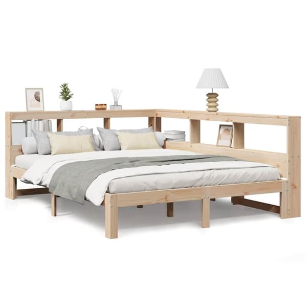 vidaXL Seng med bokhylle uten madrass 160x200 cm heltre furu