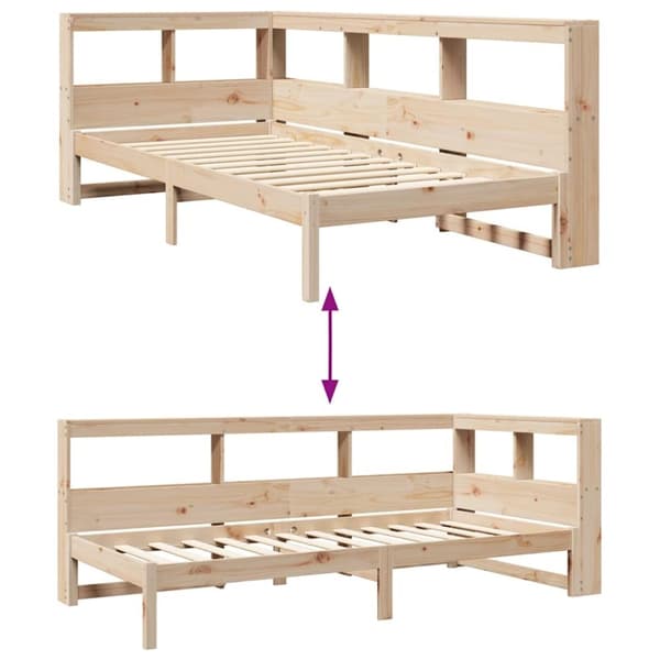vidaXL Seng med bokhylle uten madrass 90x200 cm heltre furu