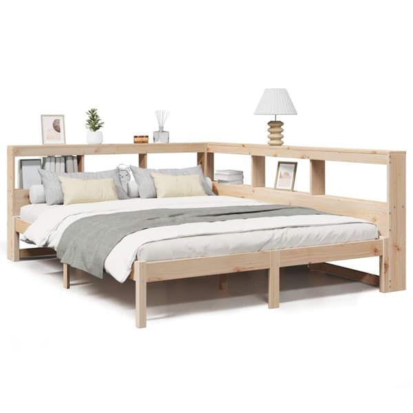 vidaXL Seng med bokhylle uten madrass 140x200 cm heltre furu