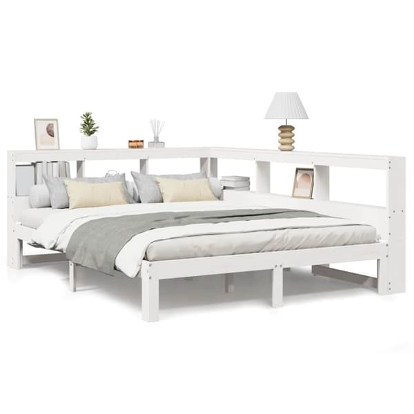 vidaXL Seng med bokhylle uten madrass hvit 160x200 cm heltre furu