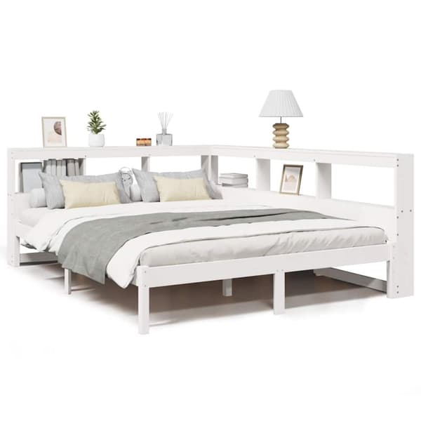 vidaXL Säng med bokhylla utan madrass vit 135x190cm massiv furu