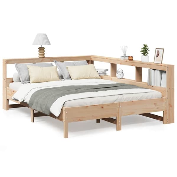 vidaXL Seng med bokhylle uten madrass 150x200 cm heltre furu