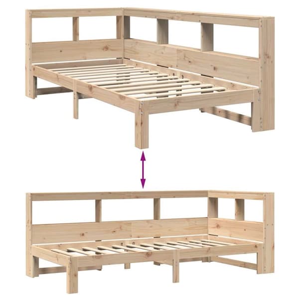 vidaXL Seng med bokhylle uten madrass 90x200 cm heltre furu