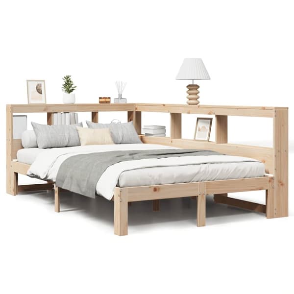 vidaXL Seng med bokhylle uten madrass 135x190 cm heltre furu
