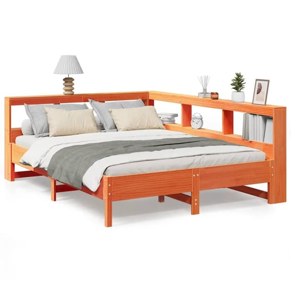 vidaXL seng med reol uden madras 150x200cm massivt fyrretræ gyldenbrun