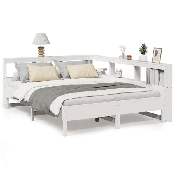 vidaXL Seng med bokhylle uten madrass hvit 150x200 cm heltre furu