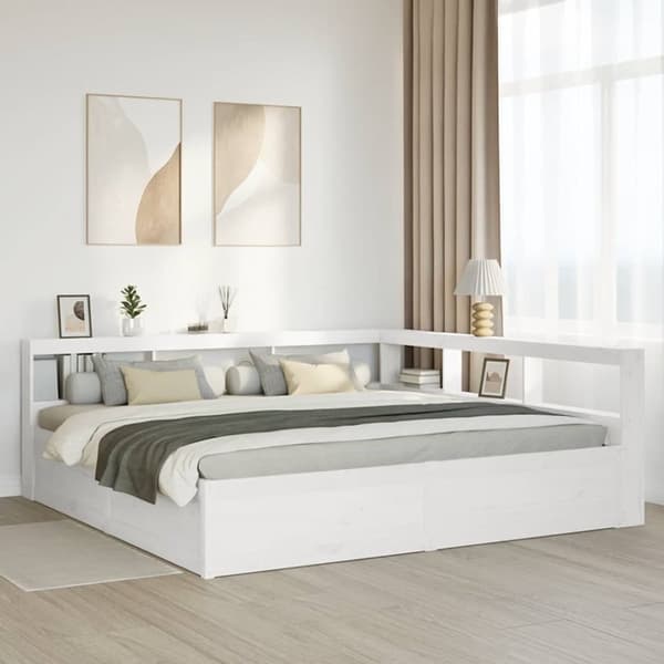 vidaXL Seng med bokhylle uten madrass hvit 180x200 cm heltre furu