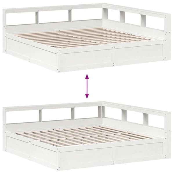 vidaXL Seng med bokhylle uten madrass hvit 180x200 cm heltre furu
