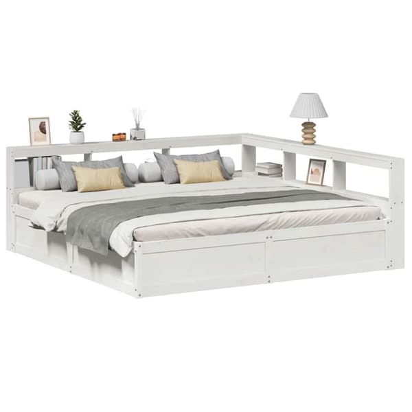 vidaXL Seng med bokhylle uten madrass hvit 180x200 cm heltre furu