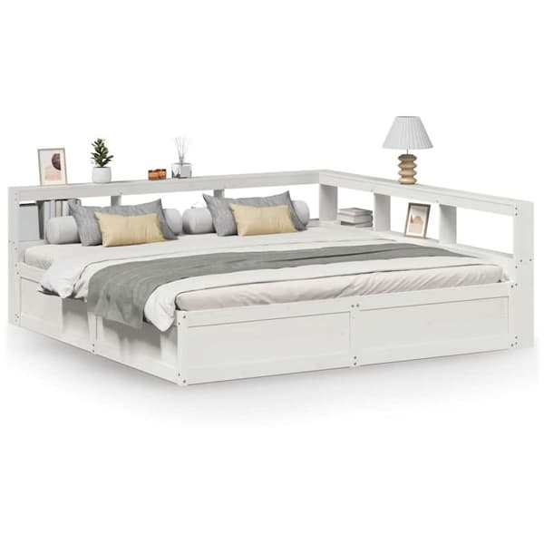 vidaXL Seng med bokhylle uten madrass hvit 180x200 cm heltre furu