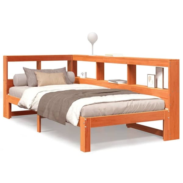 vidaXL Seng med bokhylle uten madrass voksbrun 75x190 cm heltre furu