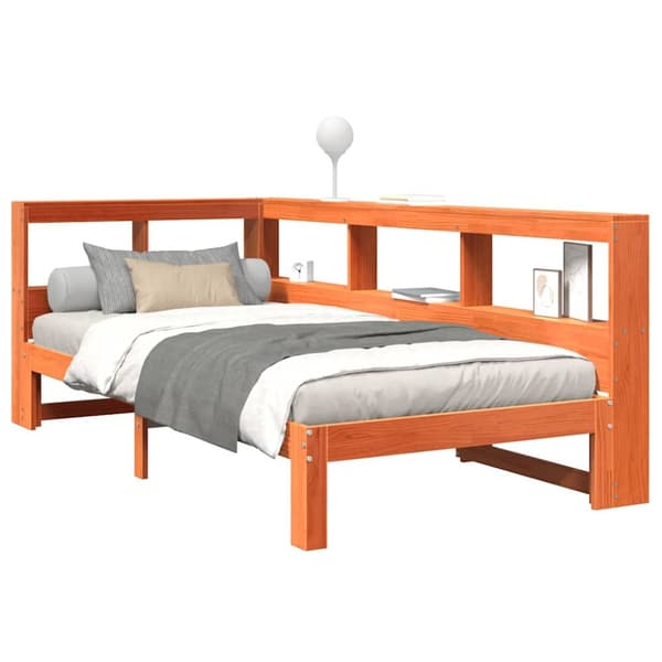 vidaXL Seng med bokhylle uten madrass voksbrun 75x190 cm heltre furu