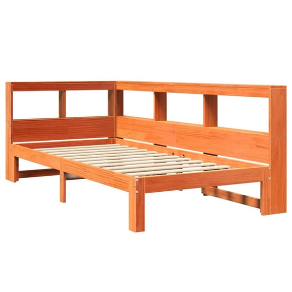 vidaXL Seng med bokhylle uten madrass voksbrun 75x190 cm heltre furu