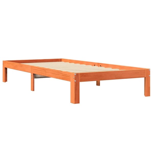 vidaXL Seng med bokhylle uten madrass voksbrun 75x190 cm heltre furu