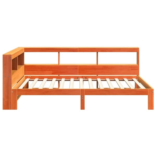 vidaXL Seng med bokhylle uten madrass voksbrun 75x190 cm heltre furu