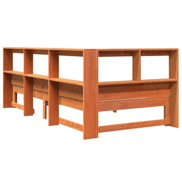 vidaXL Seng med bokhylle uten madrass voksbrun 75x190 cm heltre furu