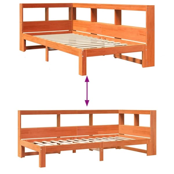 vidaXL Seng med bokhylle uten madrass voksbrun 75x190 cm heltre furu