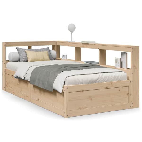 vidaXL Seng med bokhylle uten madrass 90x190 cm heltre furu