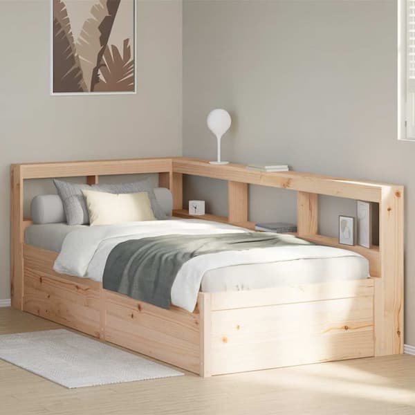 vidaXL Seng med bokhylle uten madrass 90x190 cm heltre furu
