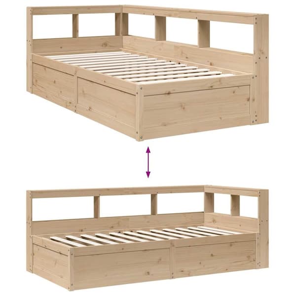 vidaXL Seng med bokhylle uten madrass 90x190 cm heltre furu
