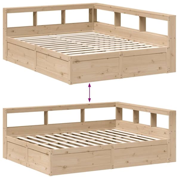 vidaXL Seng med bokhylle uten madrass 150x200 cm heltre furu