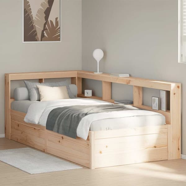 vidaXL Seng med bokhylle uten madrass 90x200 cm heltre furu