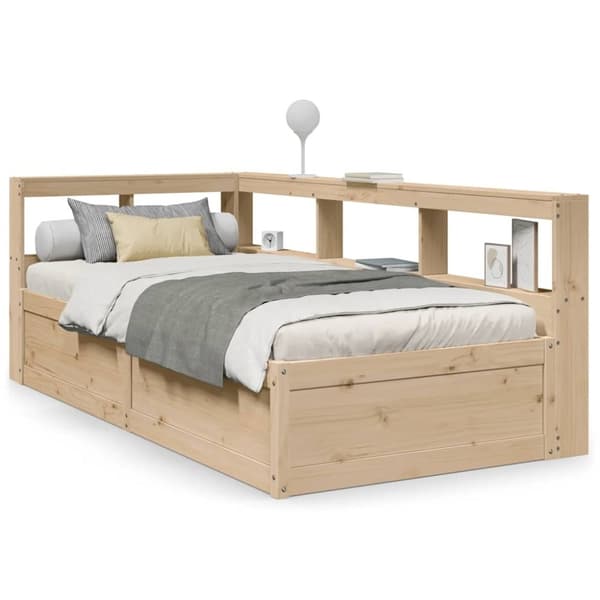 vidaXL Seng med bokhylle uten madrass 90x200 cm heltre furu