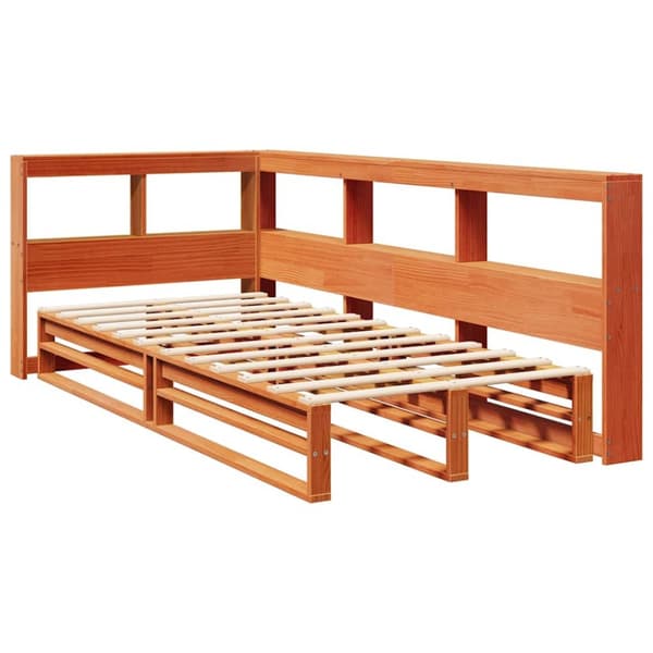 vidaXL Seng med bokhylle uten madrass voksbrun 75x190 cm heltre furu