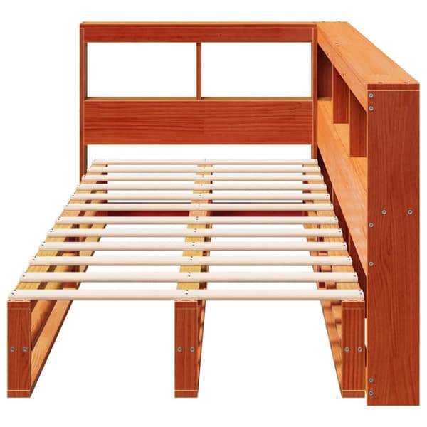vidaXL Seng med bokhylle uten madrass voksbrun 75x190 cm heltre furu