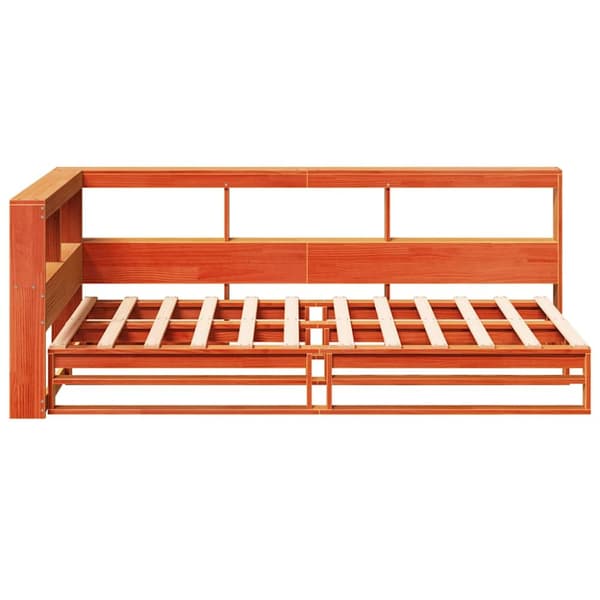 vidaXL Seng med bokhylle uten madrass voksbrun 75x190 cm heltre furu