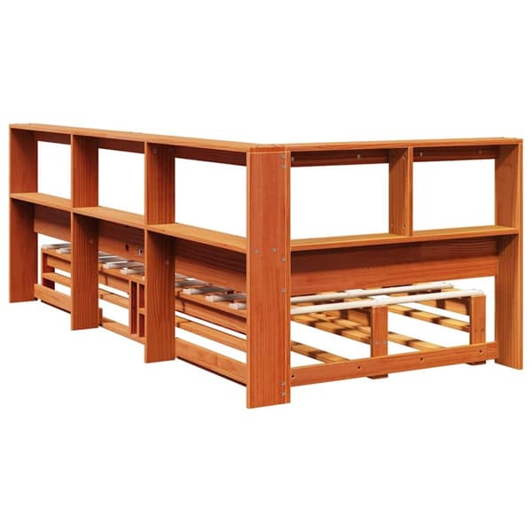 vidaXL Seng med bokhylle uten madrass voksbrun 75x190 cm heltre furu