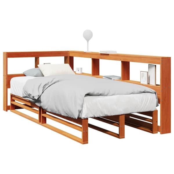 vidaXL Seng med bokhylle uten madrass voksbrun 75x190 cm heltre furu