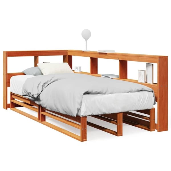vidaXL Seng med bokhylle uten madrass voksbrun 75x190 cm heltre furu