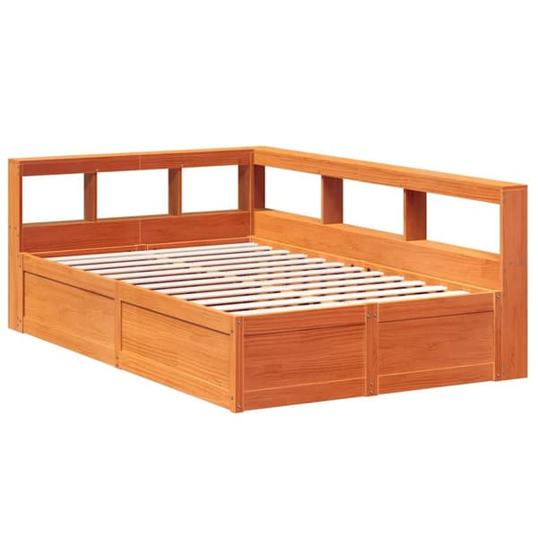 vidaXL Seng med bokhylle uten madrass voksbrun 140x190 cm heltre furu
