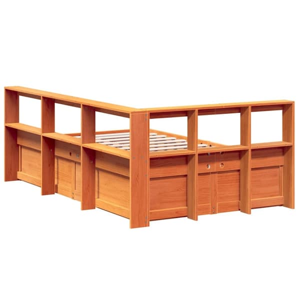 vidaXL Seng med bokhylle uten madrass voksbrun 140x190 cm heltre furu