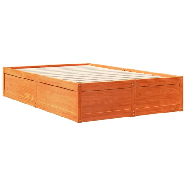 vidaXL Seng med bokhylle uten madrass voksbrun 140x190 cm heltre furu