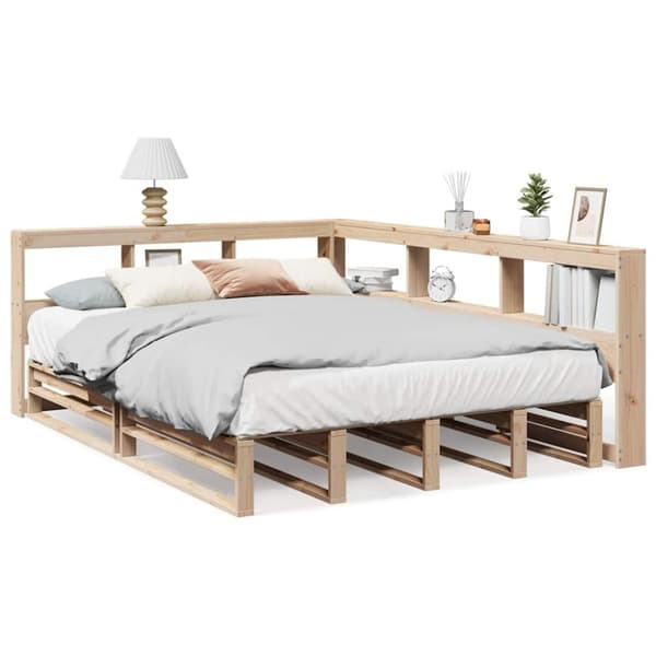 vidaXL Seng med bokhylle uten madrass 140x190 cm heltre furu