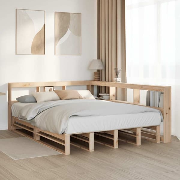 vidaXL Seng med bokhylle uten madrass 140x190 cm heltre furu