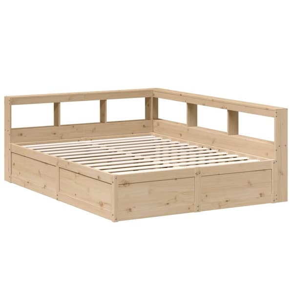 vidaXL Säng med bokhylla utan madrass 160x200cm massiv furu