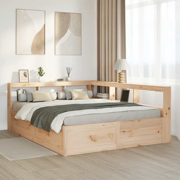vidaXL Säng med bokhylla utan madrass 160x200cm massiv furu