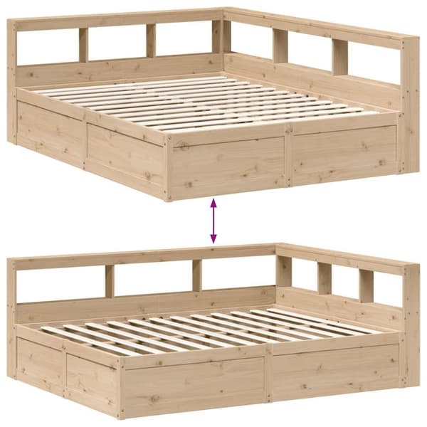 vidaXL Säng med bokhylla utan madrass 160x200cm massiv furu