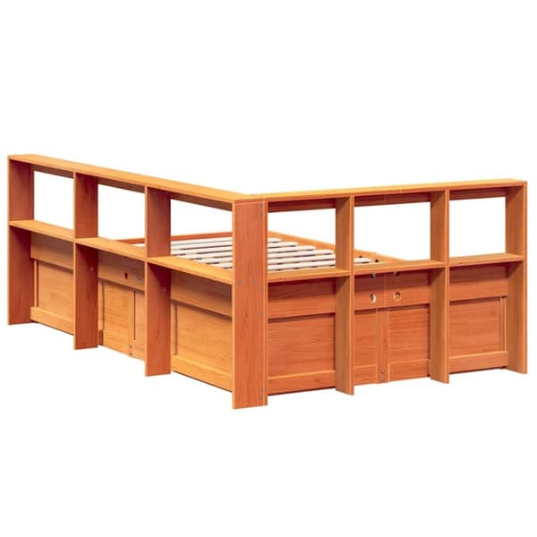 vidaXL Seng med bokhylle uten madrass voksbrun 135x190 cm heltre furu
